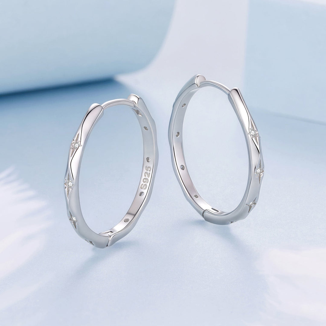 925 Sterling Silver White Gold Plated Hoop Earrings with CZ - 2.0cm