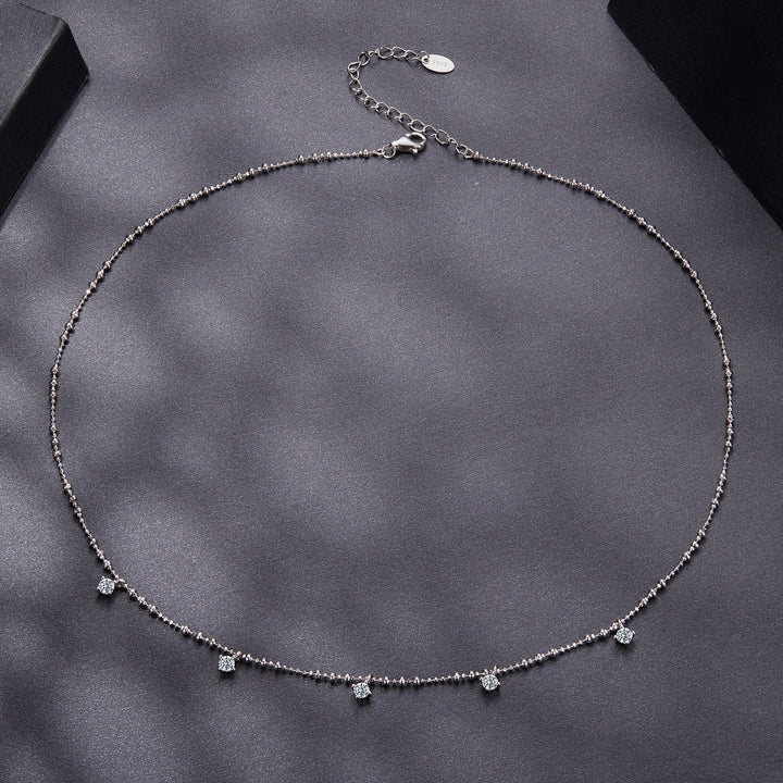 925 Sterling Silver 0.10ct Moissanite Necklace in White Gold, 40+5cm Chain for Women