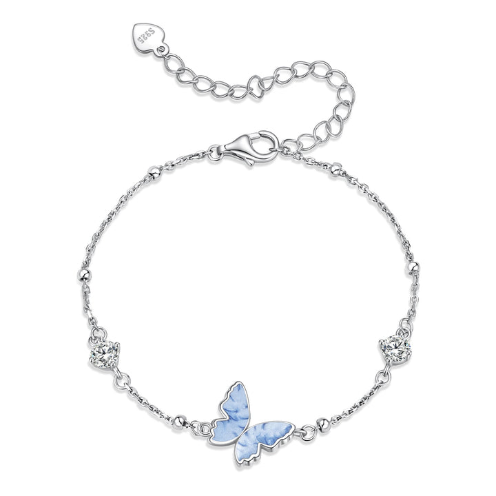925 Sterling Silver White Gold Plated Bracelet with Enamel and CZ - 15+6cm Length
