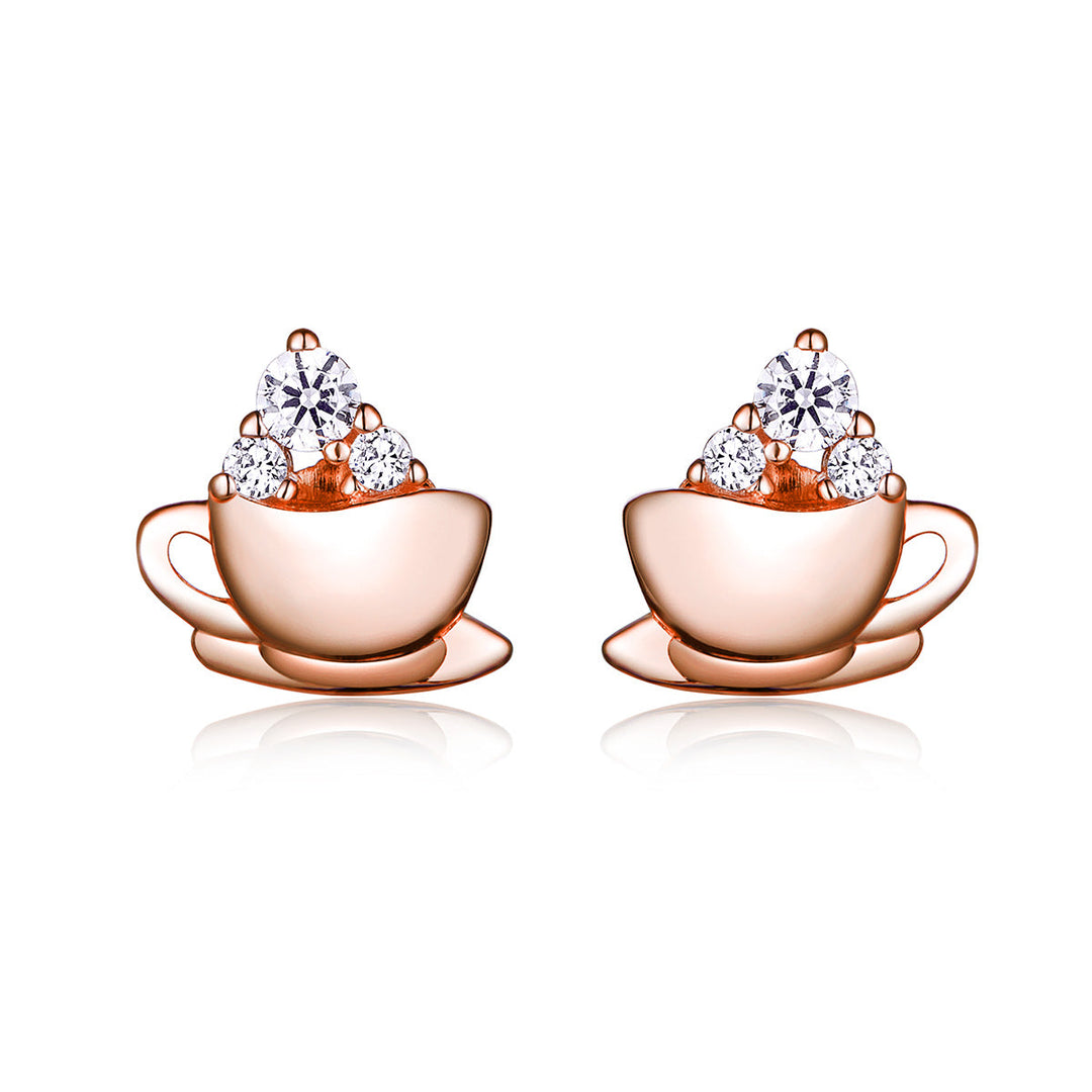 925 Sterling Silver Rose Gold Plated Pavé CZ Earrings for Women