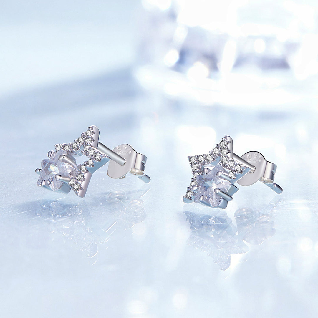 925 Sterling Silver Earrings 9x9mm with Pavé Setting CZ for Women