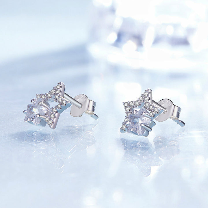 925 Sterling Silver Earrings 9x9mm with Pavé Setting CZ for Women