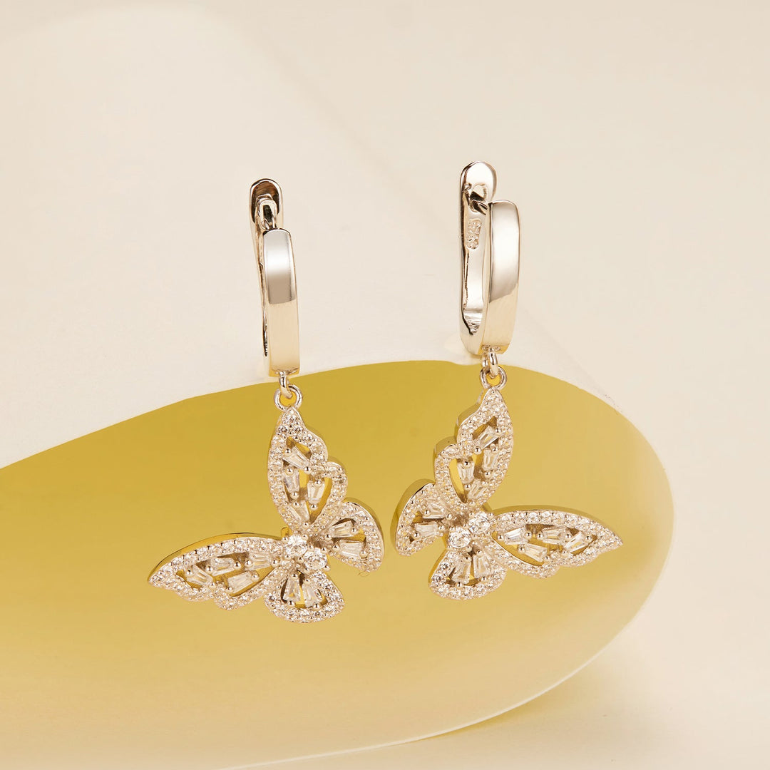 925 Sterling Silver Earrings with Pavé Setting CZ, 37x19mm for Women