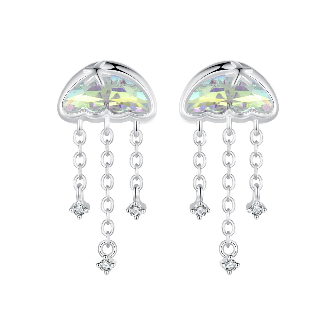 925 Sterling Silver Earrings with Pavé Setting CZ and Transparent Glass