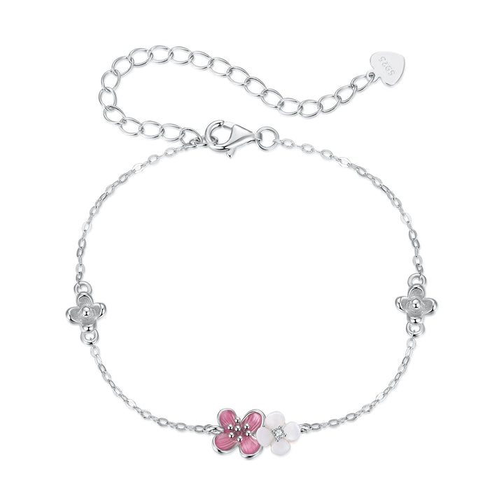 925 Sterling Silver Enamel Charm Bracelet with Pavé CZ, 15+6cm for Women