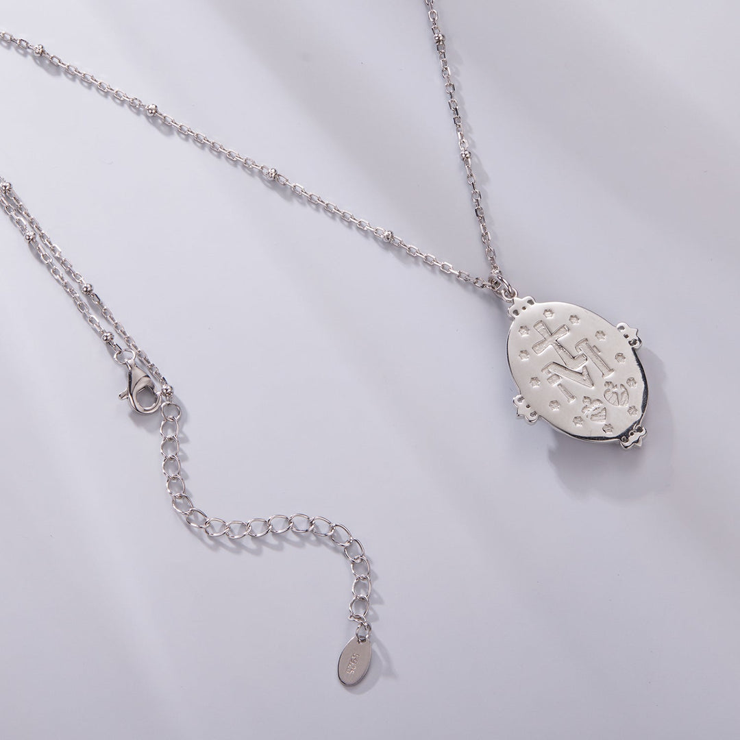 925 Sterling Silver Necklace with White Gold Plating, 40+5cm Length, CZ &amp; Mother of Pearl Pendant for Women