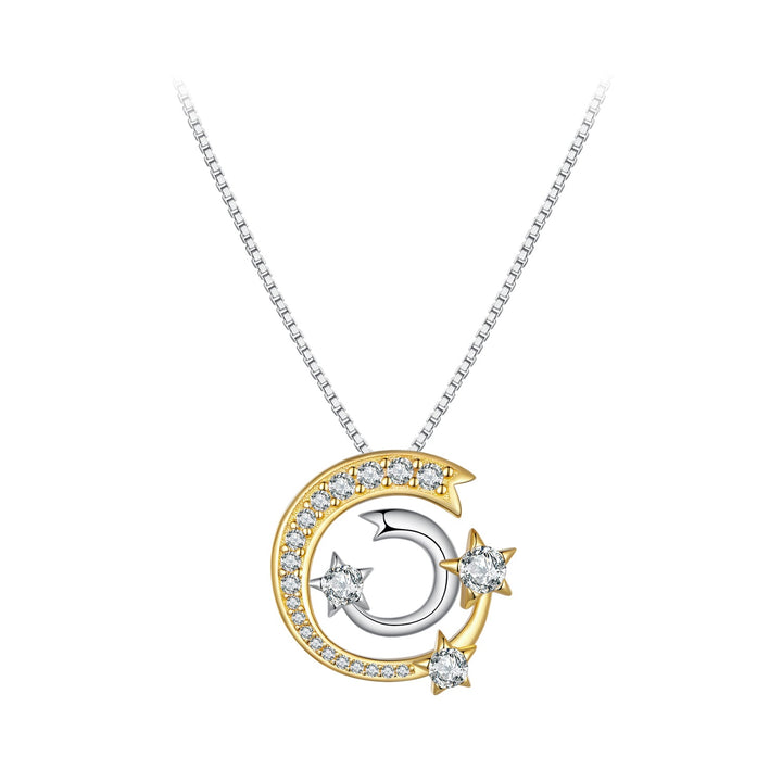 925 Sterling Silver Necklace with Pavé Setting CZ &amp; Plated Gold - 400mm Length