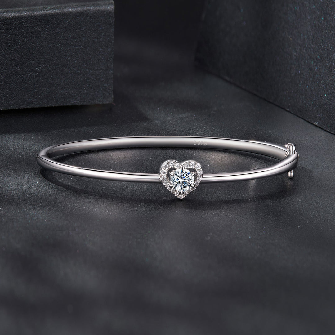925 Sterling Silver Moissanite &amp; CZ Bracelet Size 17 for Women