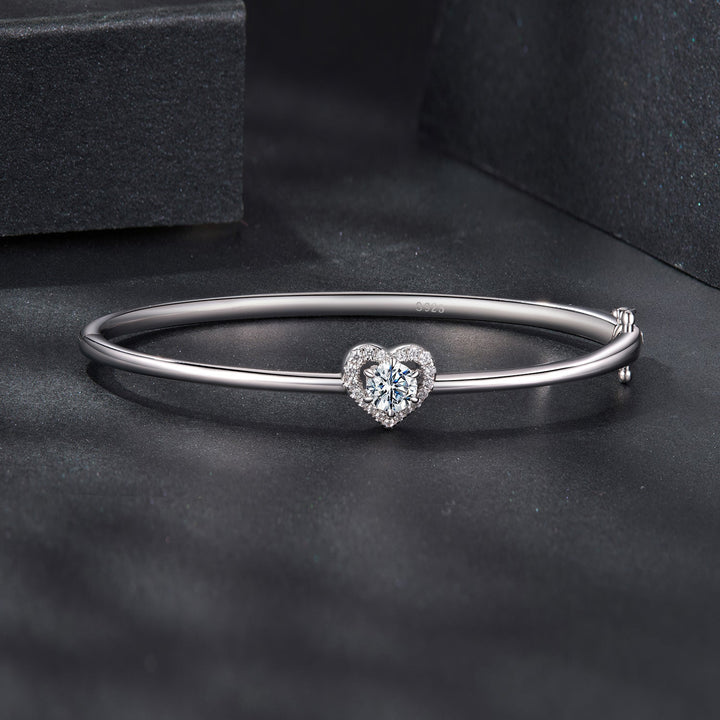 925 Sterling Silver Moissanite &amp; CZ Bracelet Size 17 for Women
