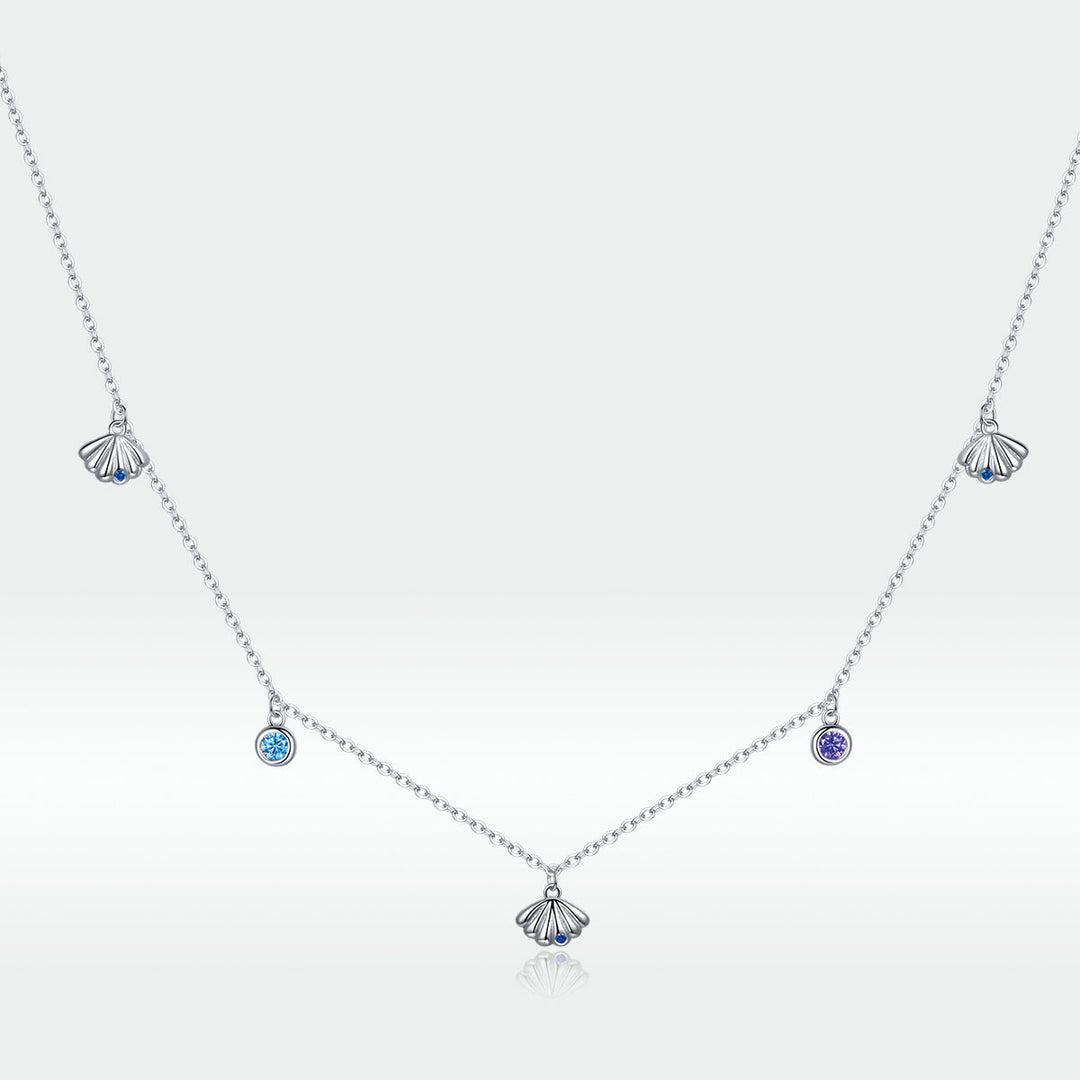 925 Sterling Silver Adjustable Necklace with Scallop Design and Pavé Setting CZ