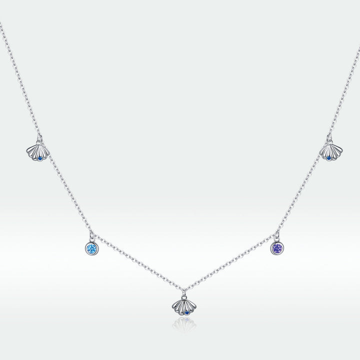 925 Sterling Silver Adjustable Necklace with Scallop Design and Pavé Setting CZ