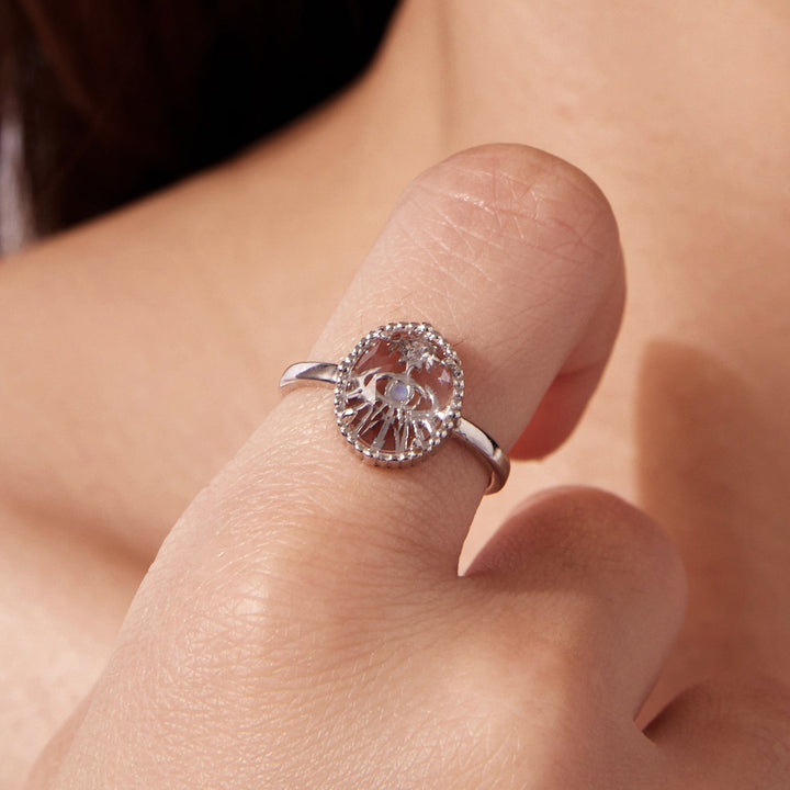 925 Sterling Silver Ring with Transparent Glass &amp; Nano Opal, Width 0.18cm, Style E, for Women