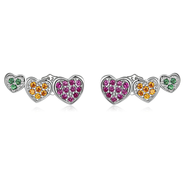 925 Sterling Silver Earrings with Pavé Setting and Plated Platinum, Size: 0.5*1.3cm, Women