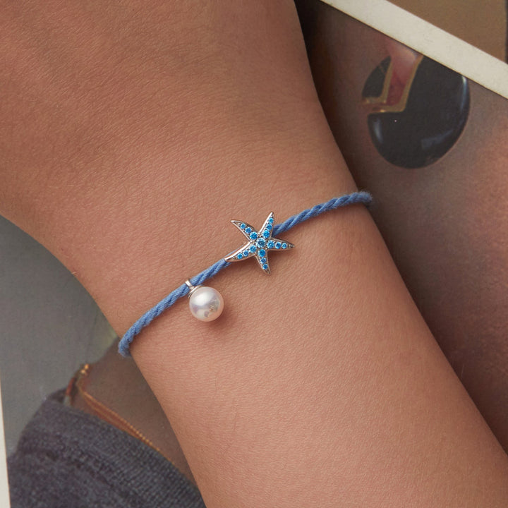925 Sterling Silver Adjustable Starfish &amp; Shell Pearl Bracelet for Women