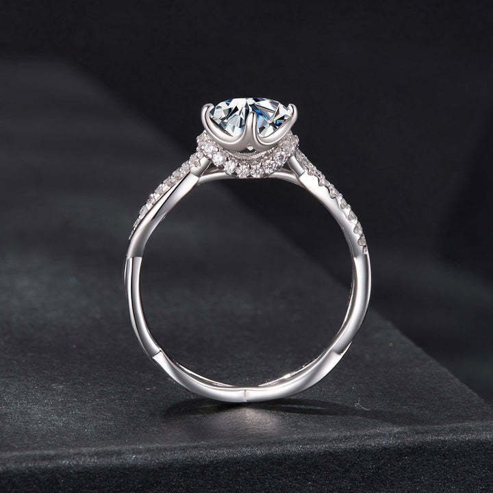 925 Sterling Silver Moissanite Ring in Size 7 with Pavé Setting for Women