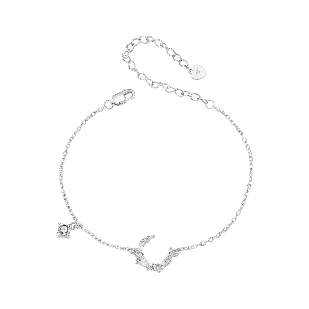 925 Sterling Silver CZ Bracelet with White Gold Plating, 150mm Length for Women