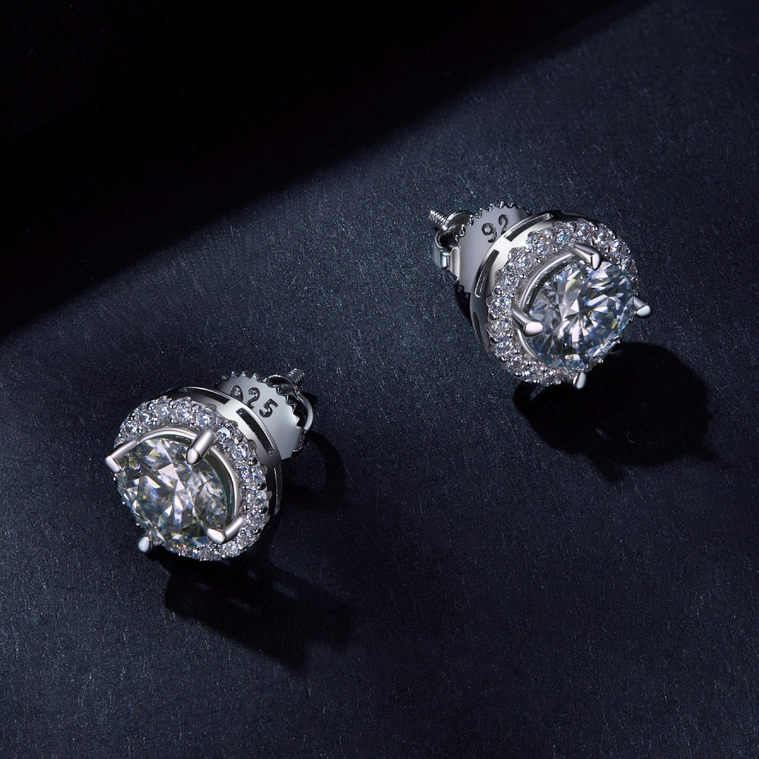925 Sterling Silver Moissanite 1 Carat Earrings in 10mm Pavé Setting for Women