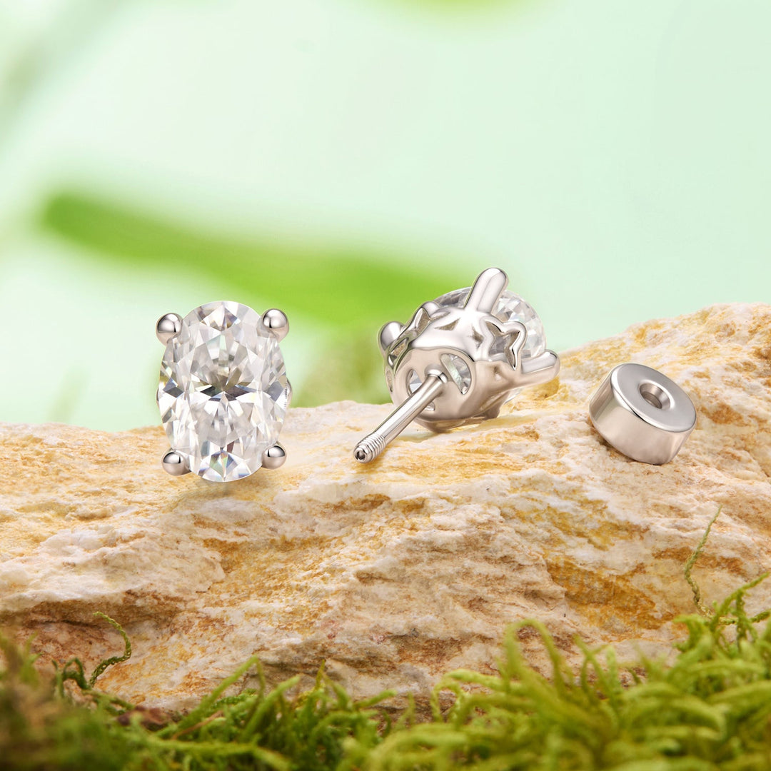 925 Sterling Silver White Gold Plated 1ct Moissanite 0.7x0.5cm Egg-Shaped Earrings for Women