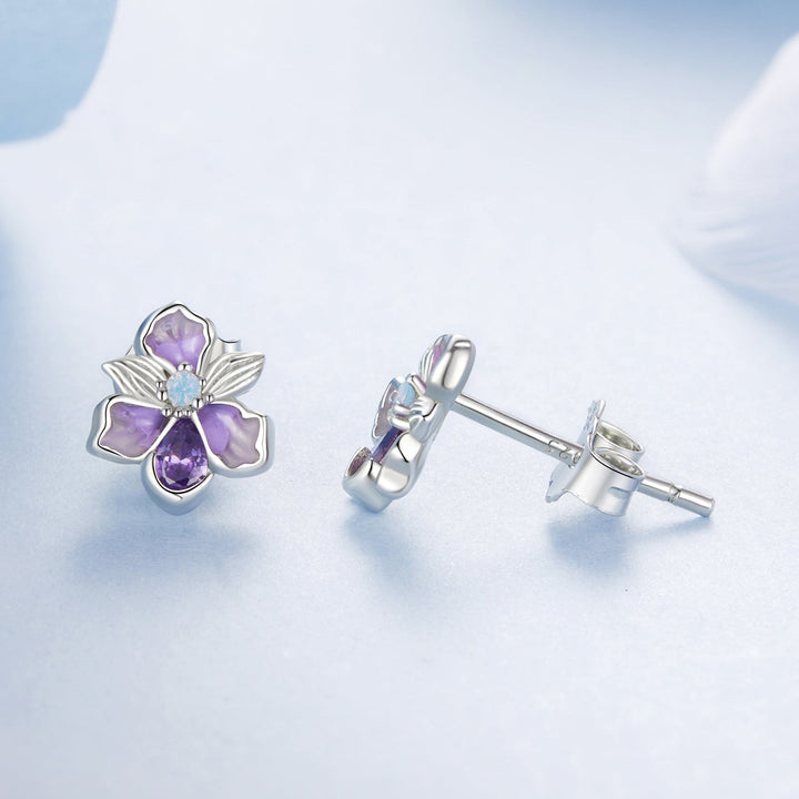925 Sterling Silver Earrings with Nano Opal Stone and CZ, White Gold Plated, 0.7cm, for Women