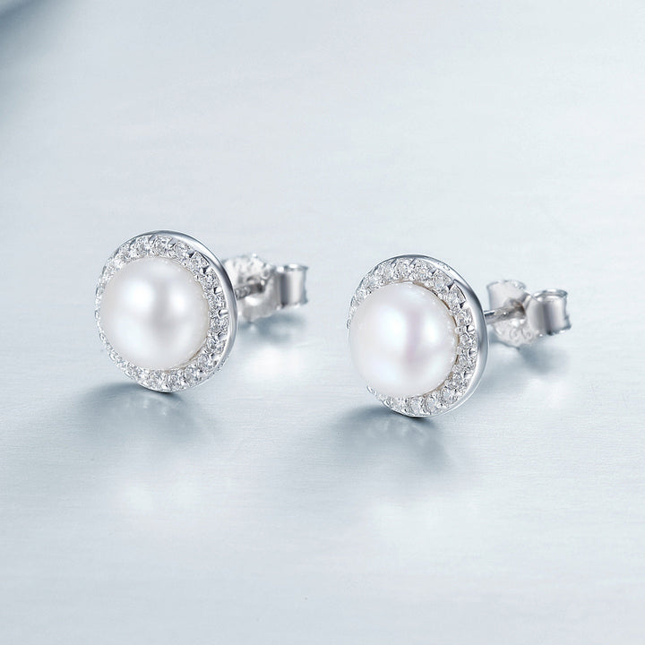 925 Sterling Silver Freshwater Pearl Earrings with CZ for Women