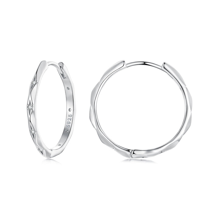 925 Sterling Silver White Gold Plated Hoop Earrings with CZ - 2.0cm