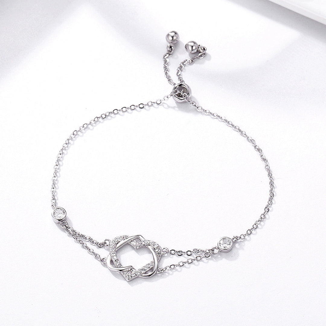 925 Sterling Silver Heart Shaped Bracelet 22CM for Women