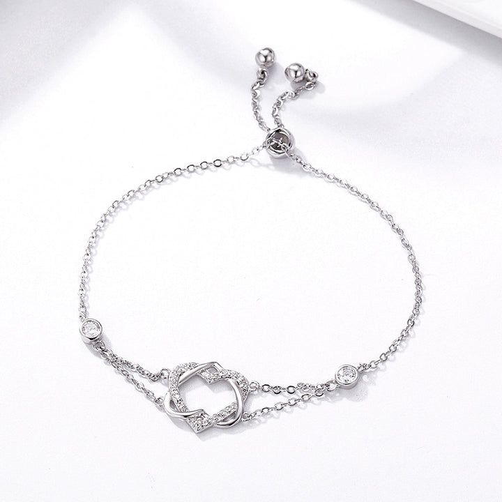 925 Sterling Silver Heart Shaped Bracelet 22CM for Women