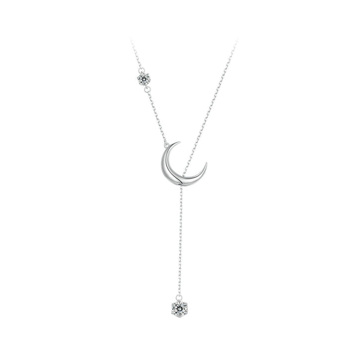 925 Sterling Silver Pavé Setting CZ Moon Necklace for Women