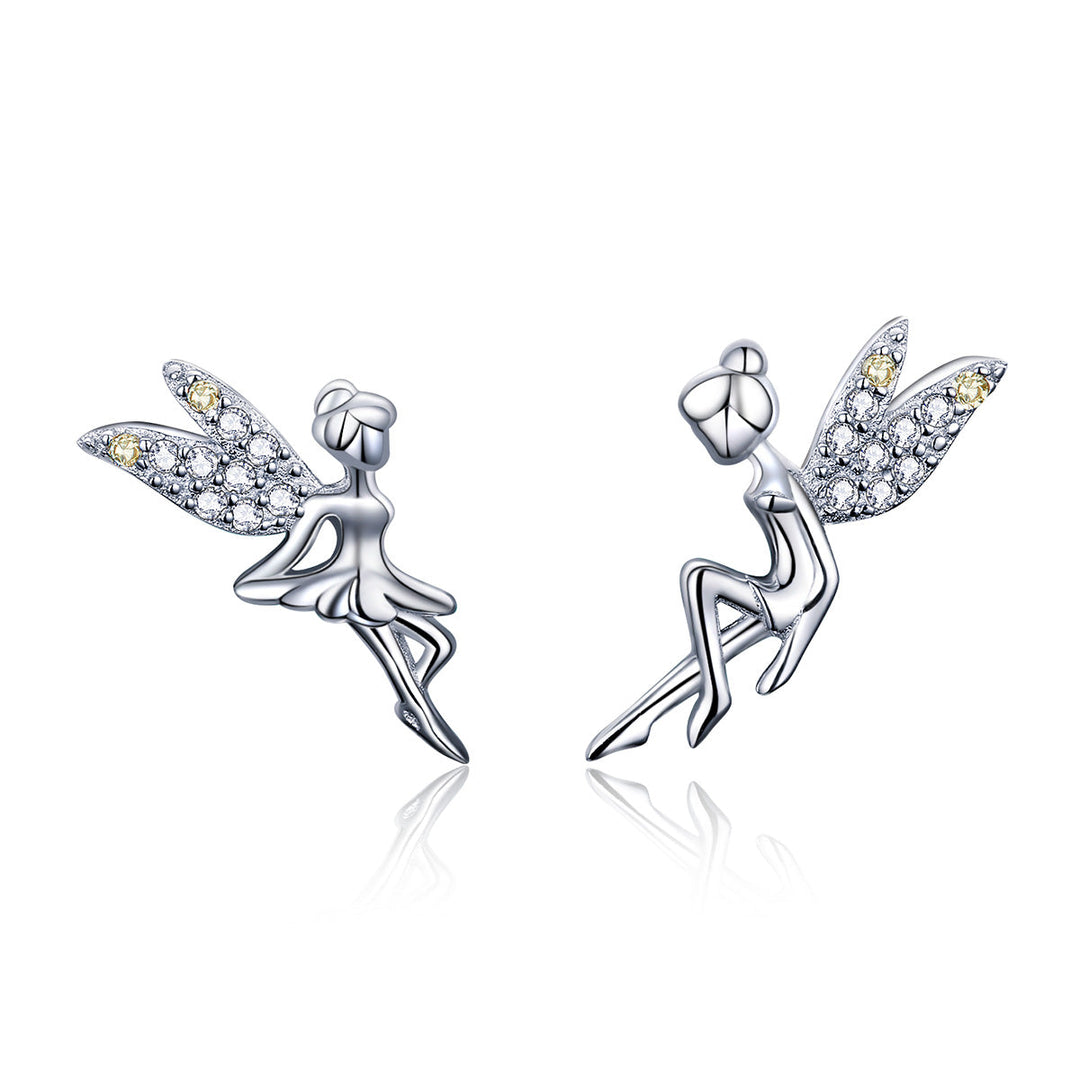 925 Sterling Silver Stud Earrings with CZ, 1.2 x 1.5cm &amp; 1.5 x 0.9cm, Women