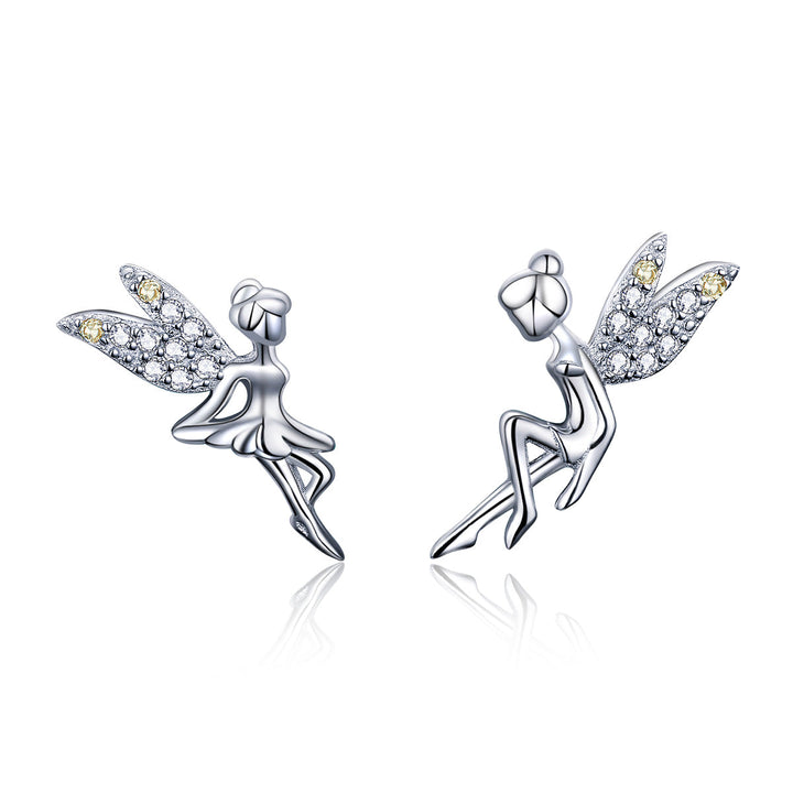 925 Sterling Silver Stud Earrings with CZ, 1.2 x 1.5cm &amp; 1.5 x 0.9cm, Women