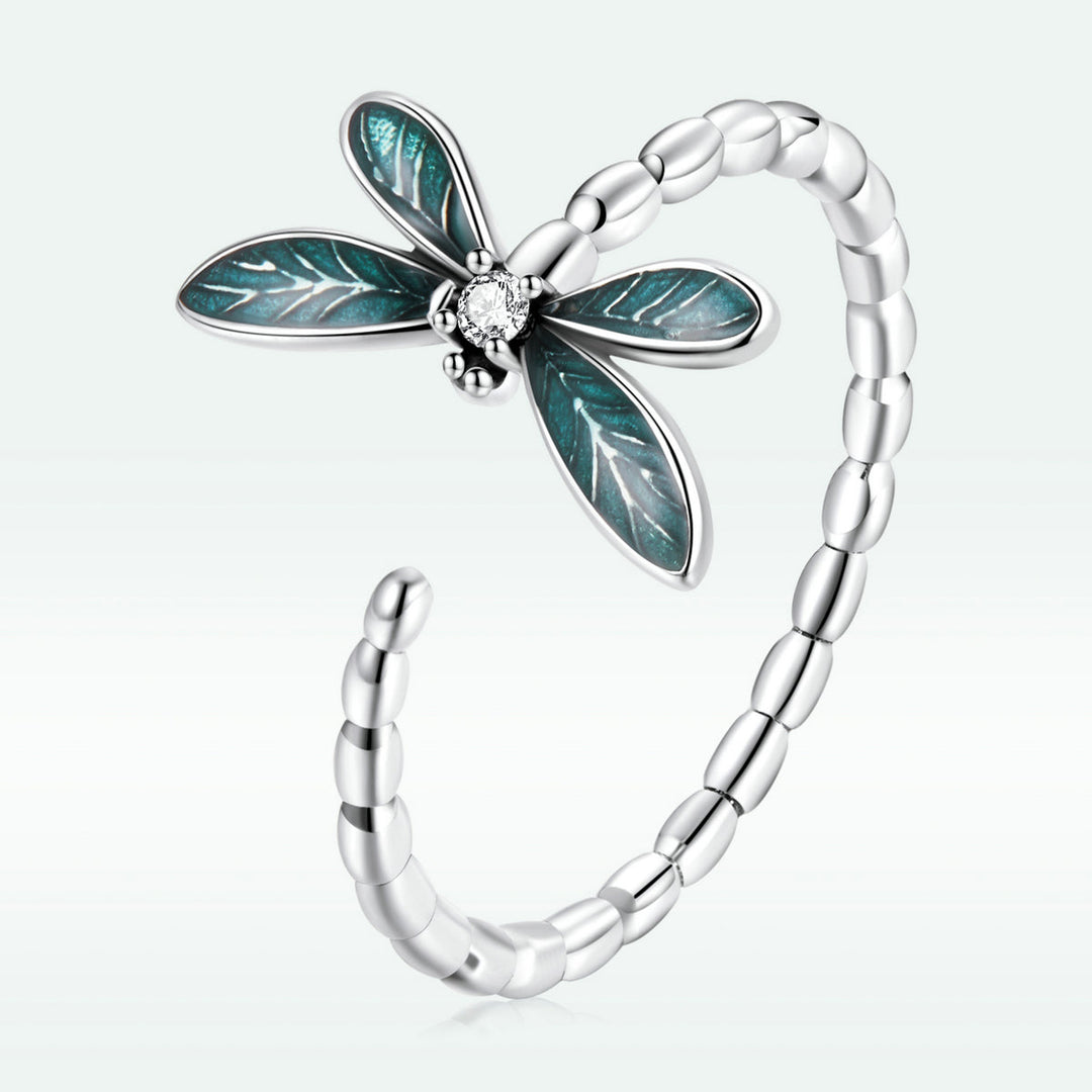 925 Sterling Silver Dragonfly Ring with Enamel &amp; CZ for Women