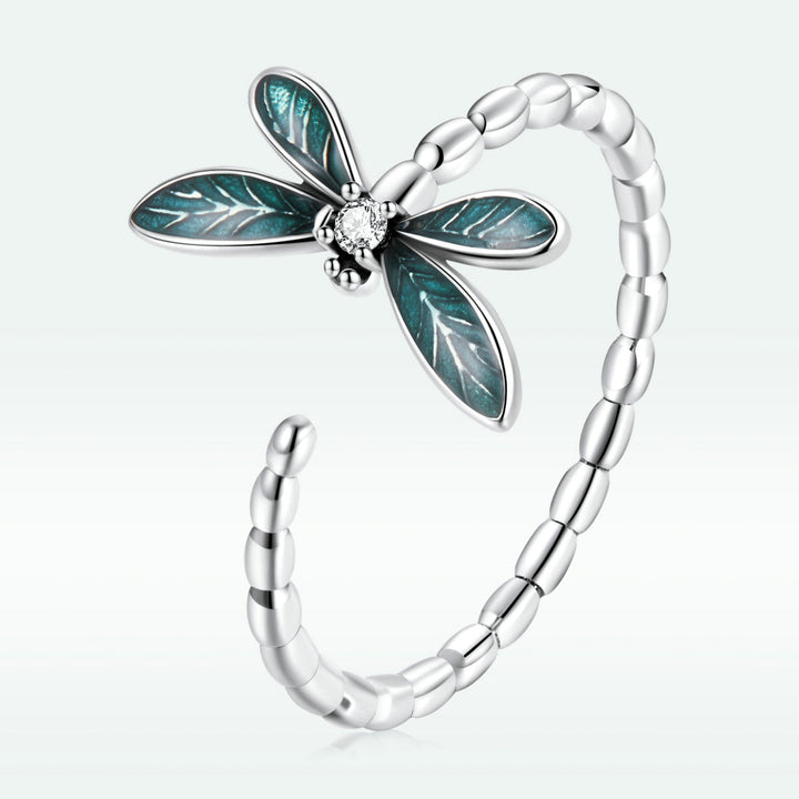 925 Sterling Silver Dragonfly Ring with Enamel &amp; CZ for Women