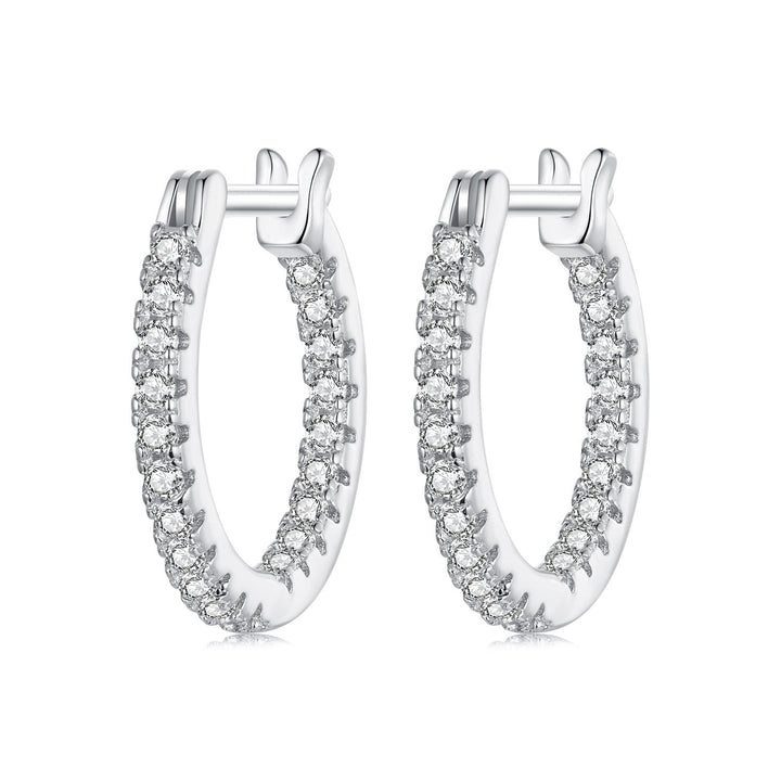925 Sterling Silver Earrings with Pave Setting CZ in White Gold for Women