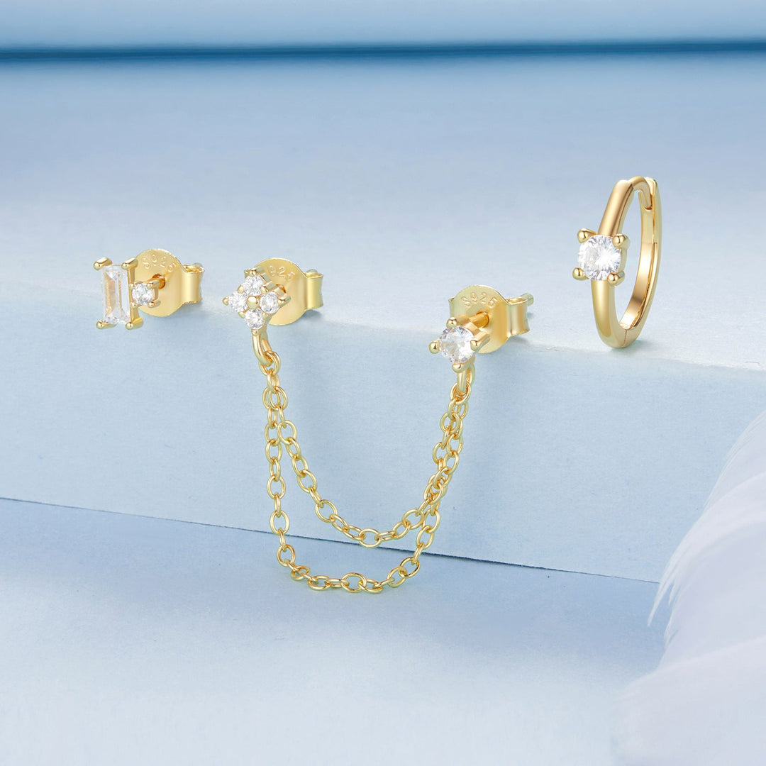 925 Sterling Silver Mini Stud Earrings with Gold Plating and CZ