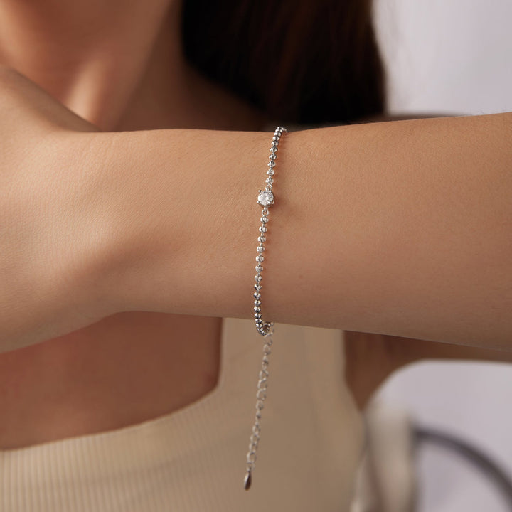 925 Sterling Silver Moissanite Bracelet 15+6cm with White Gold Plating for Women