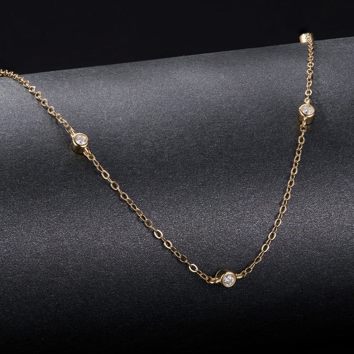 925 Sterling Silver White Gold Plated Adjustable Moissanite Necklace for Women