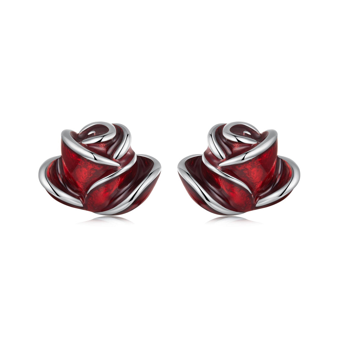 925 Sterling Silver Enamel Plated White Gold Earrings 0.7*1cm for Women