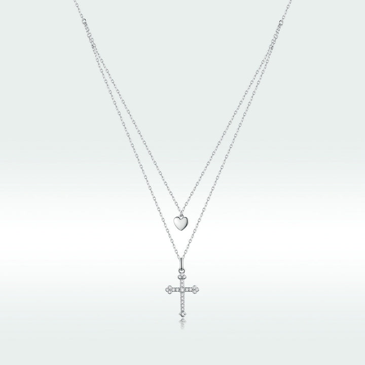 925 Sterling Silver Adjustable Platinum Plated Necklace with CZ - 1.4cm for Women