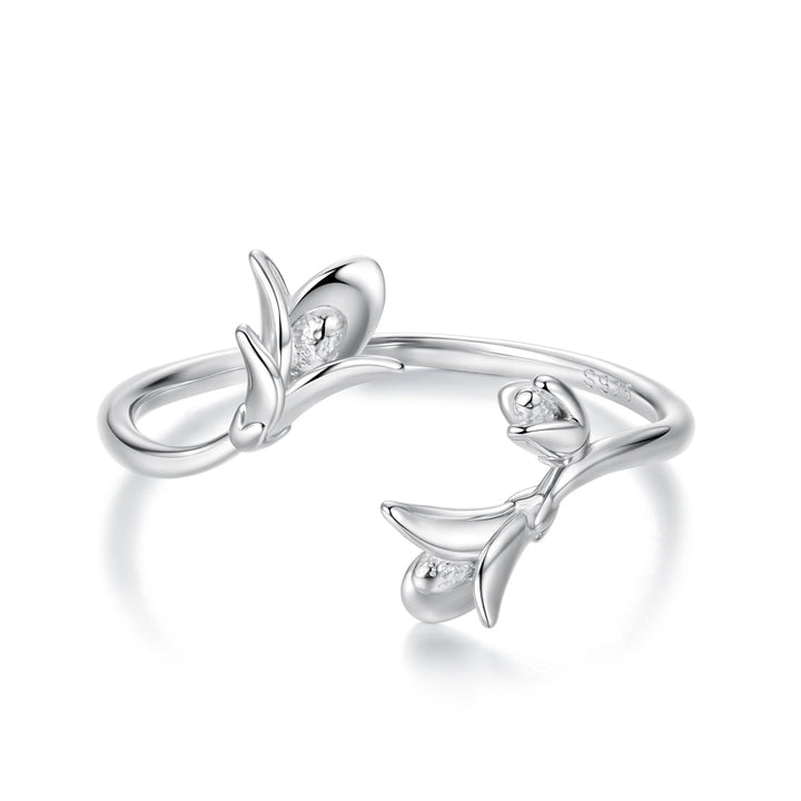 925 Sterling Silver Plated White Gold 0.7cm Flower Ring