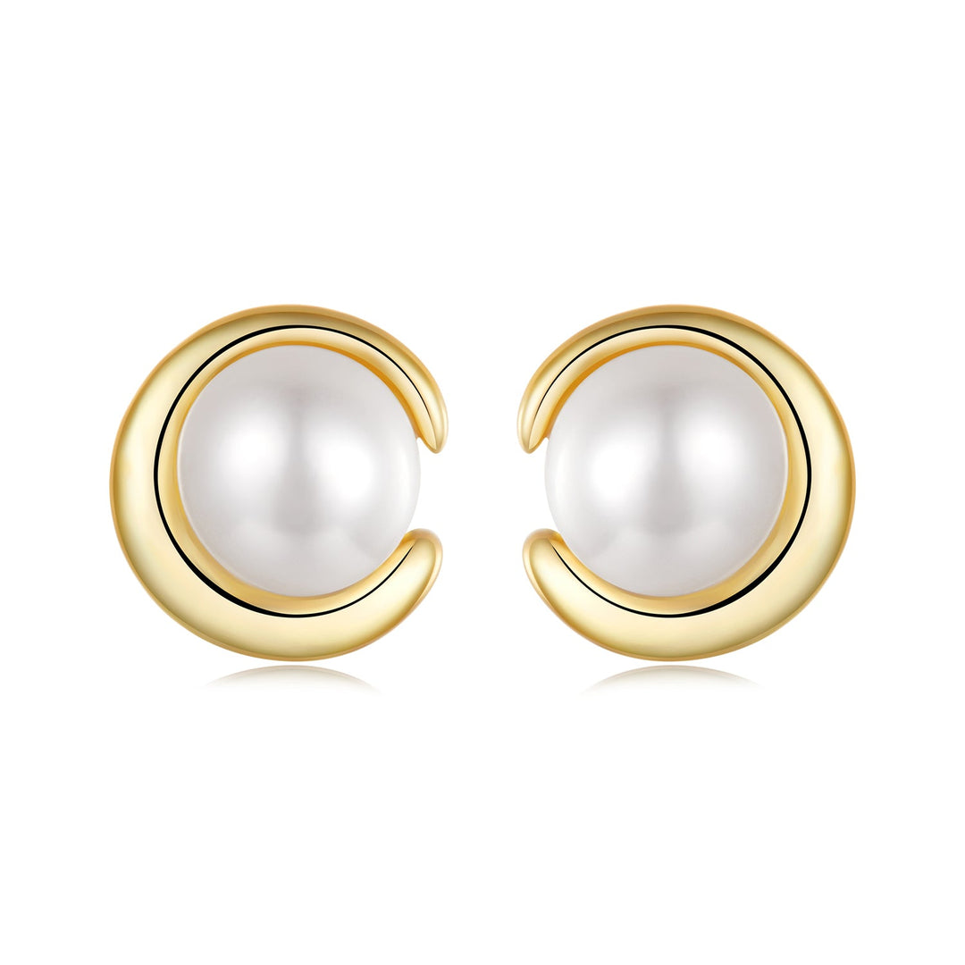 925 Sterling Silver Freshwater Pearl Gold Plated Earrings