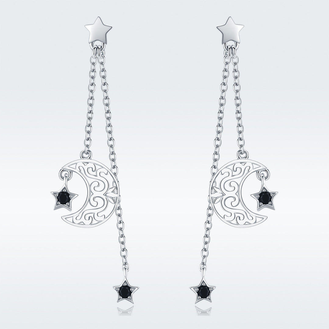 925 Sterling Silver Earrings with Plated Platinum and CZ - 4.4 x 1.0 cm for Women