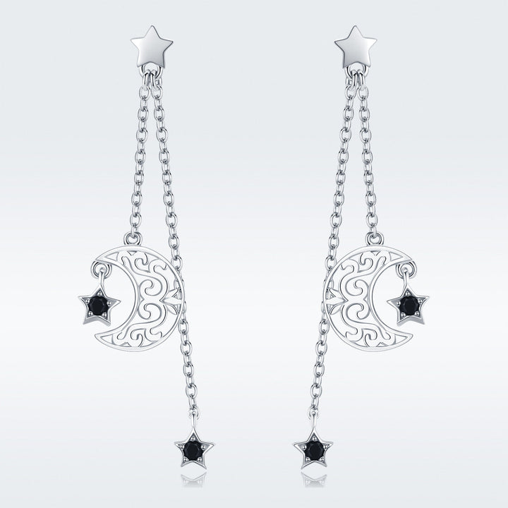 925 Sterling Silver Earrings with Plated Platinum and CZ - 4.4 x 1.0 cm for Women
