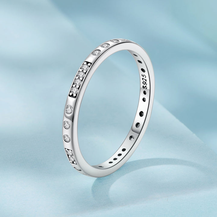 925 Sterling Silver Oxidized 0.18cm Wide Pavé Setting CZ Ring for Women - Size 6.0