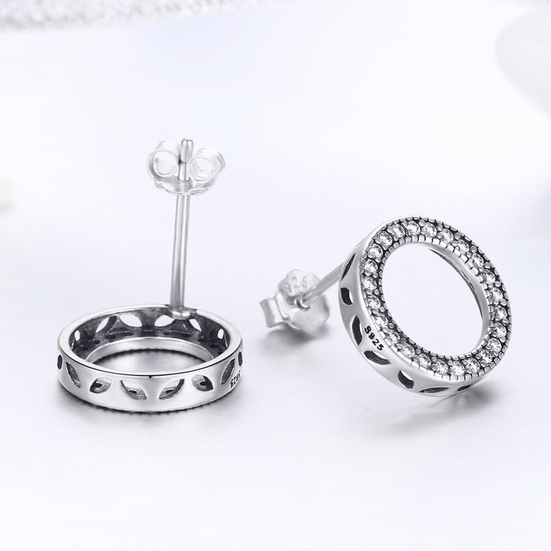 925 Sterling Silver Oxidized Pavé Setting CZ Earrings 1.1cm for Women