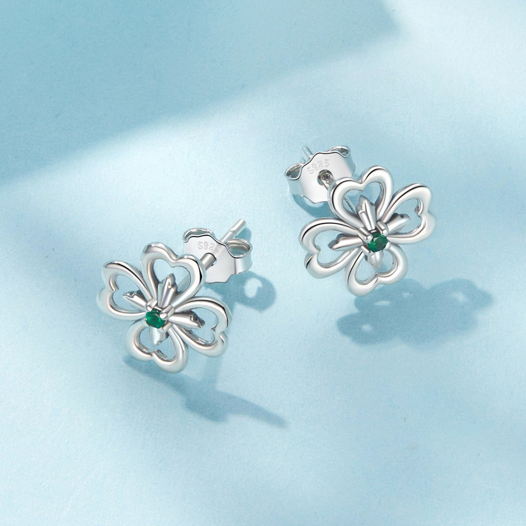 925 Sterling Silver Earrings with Pavé Setting CZ, 0.9cm, Oxidized Silver for Women