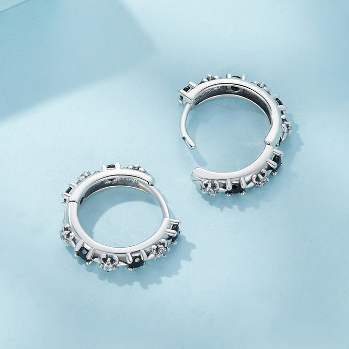 S925 Oxidized Silver Pavé CZ Earrings Size 14*2.5mm for Women