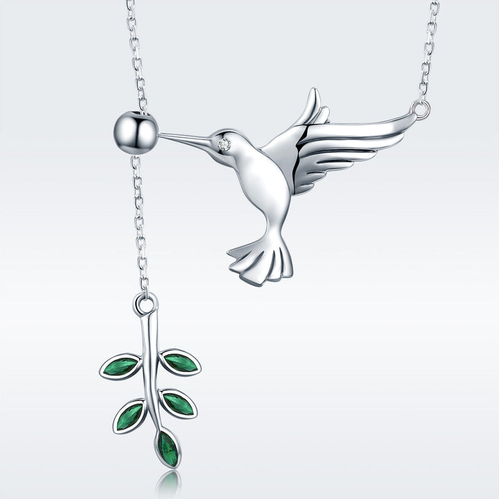 925 Sterling Silver Necklace with Bird and Leaves Design for Women