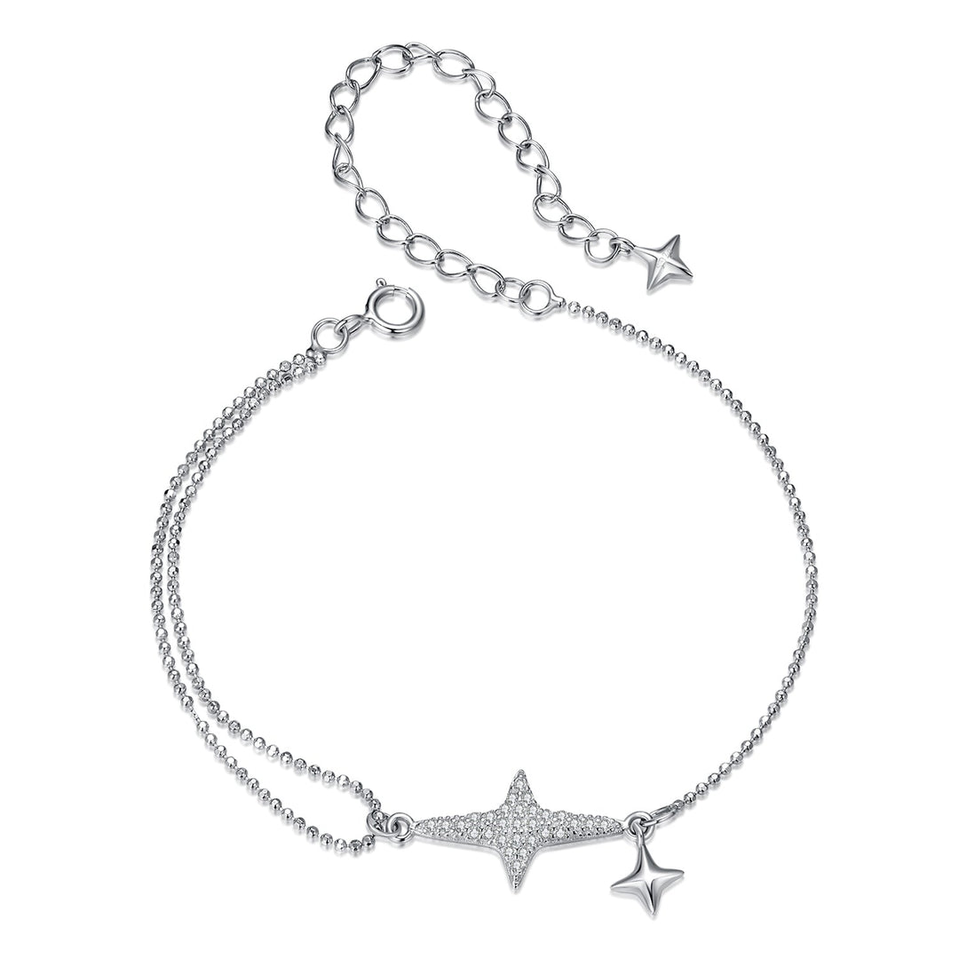 925 Sterling Silver &amp; White Gold Plated Pave Setting CZ Bracelet 15+6cm