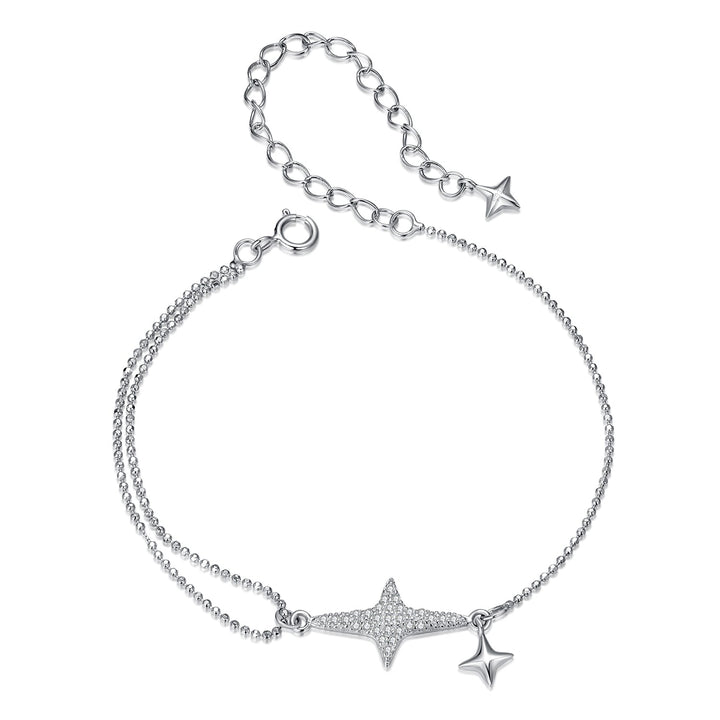 925 Sterling Silver &amp; White Gold Plated Pave Setting CZ Bracelet 15+6cm
