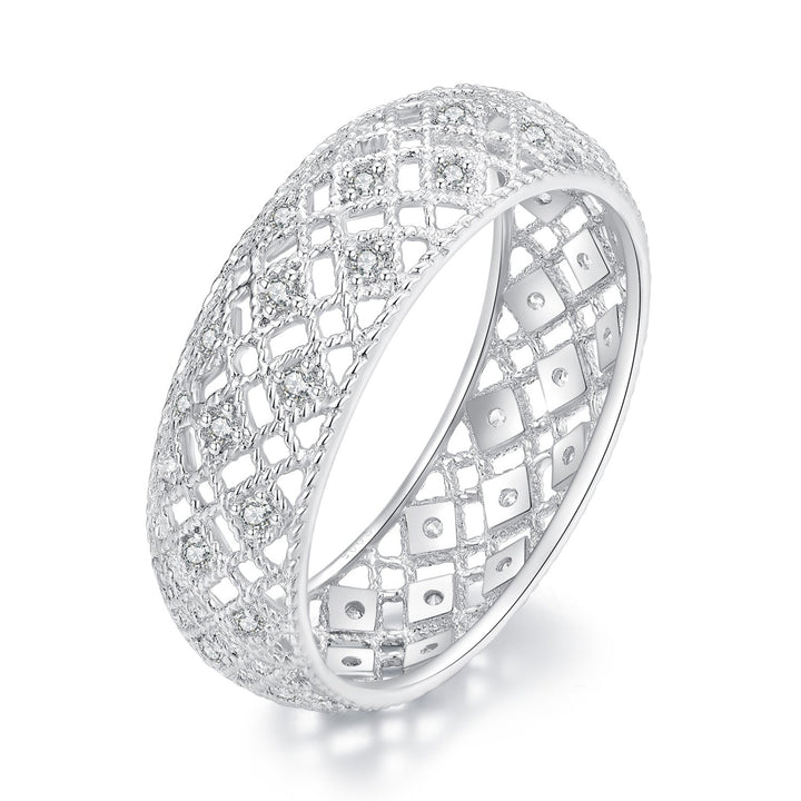 925 Sterling Silver & Platinum Plated Pavé CZ Ring Size 6 for Women